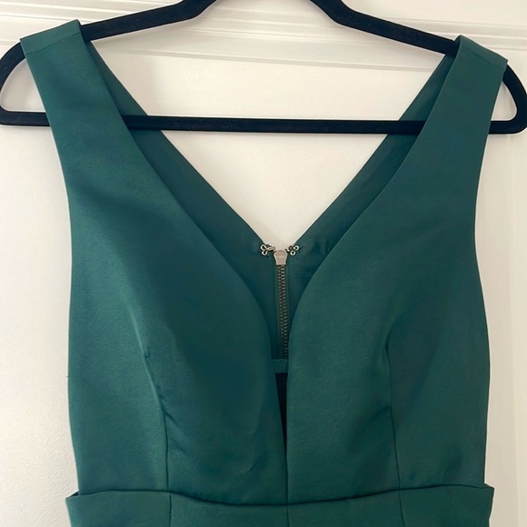 Forest green mini dress with deep V and open sides - Picture 2 of 4